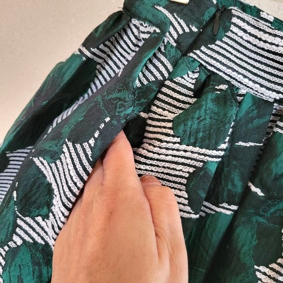 Womens Circle Skirt Spring Green Floral A-Line Pleated Skirt w/ Pockets M - Picture 4 of 8